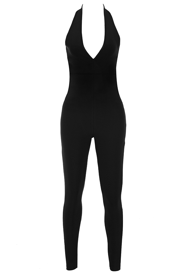 schwarzer korsett-jumpsuit mit bandagen