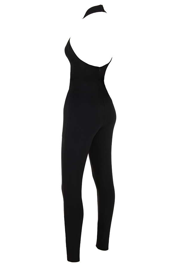 schwarzer korsett-jumpsuit mit bandagen