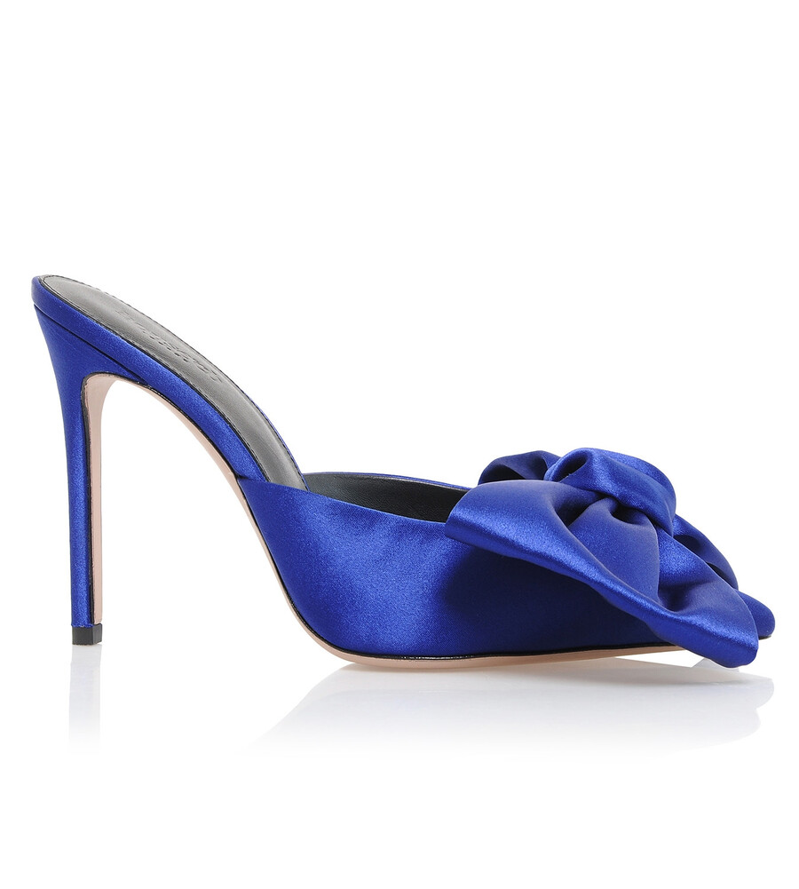 kobaltblaue oversized bow mules