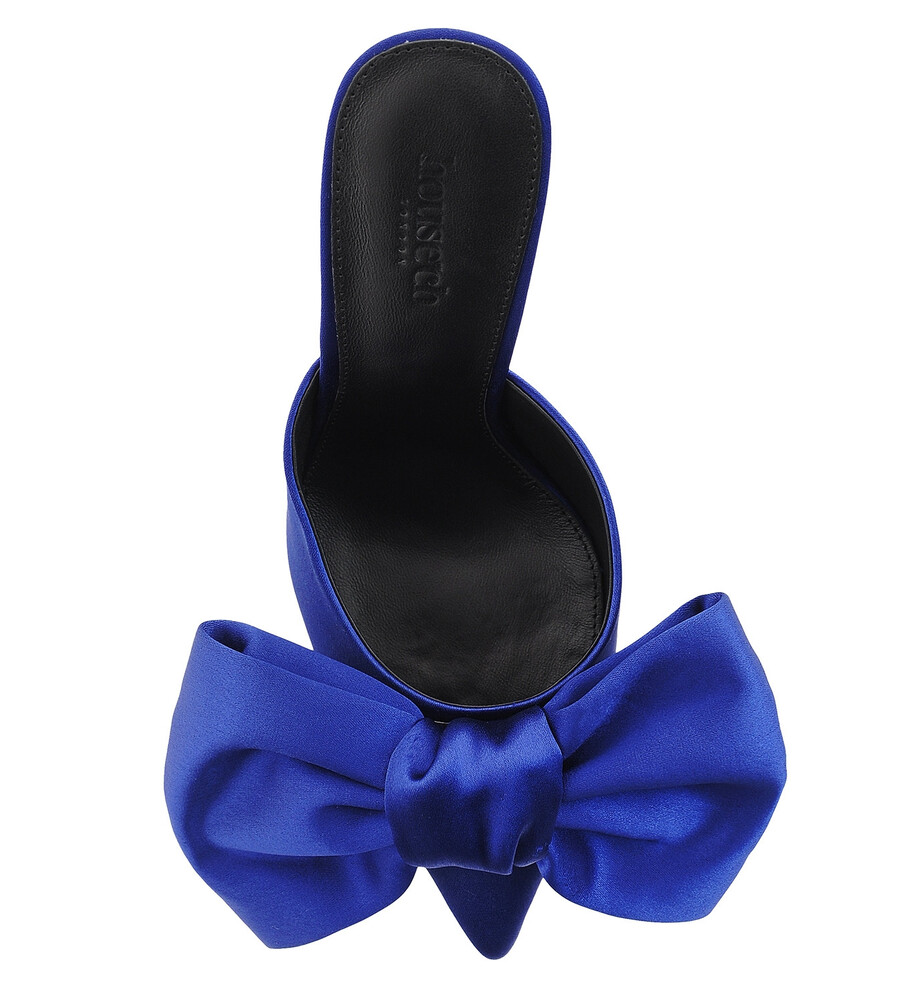 kobaltblaue oversized bow mules