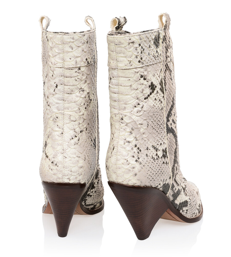 weißer und grauer leder-cowboystiefel mit niedrigem schaft