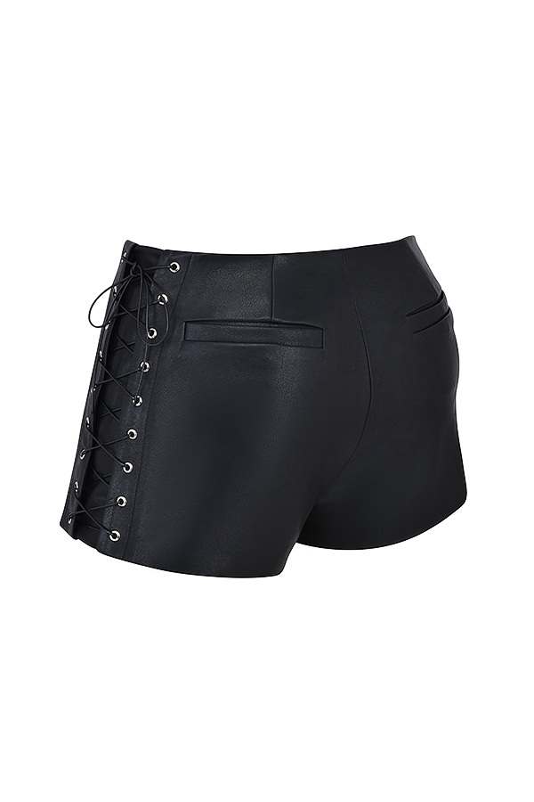 schwarze vegane leder-mikro-mini-shorts