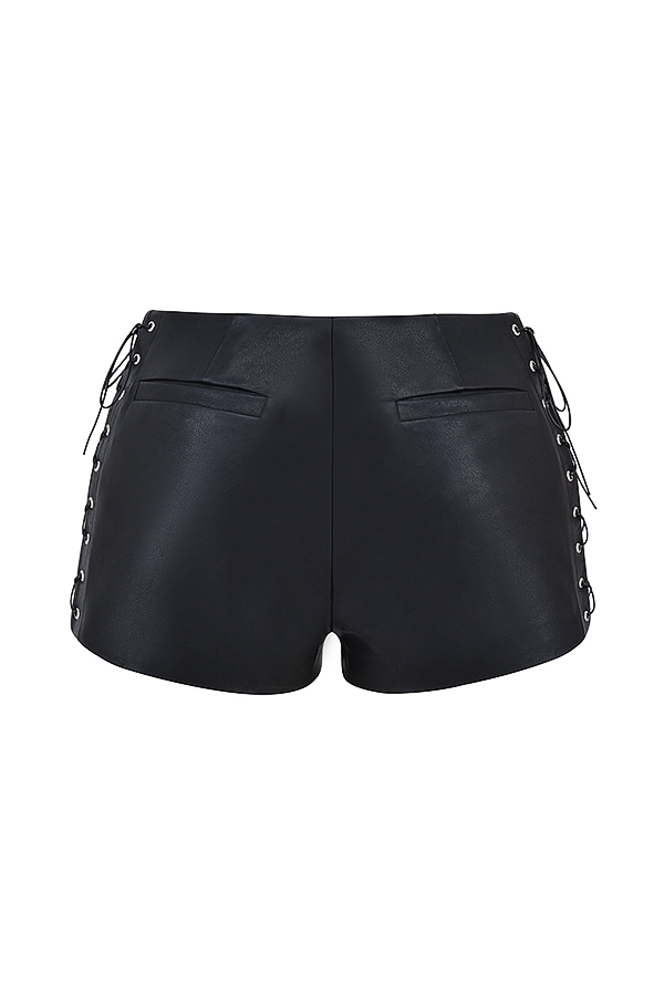 schwarze vegane leder-mikro-mini-shorts