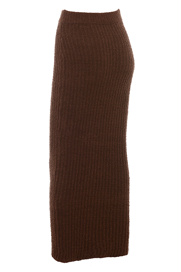 schokoladenbrauner maxirock aus weichem bouclé-baumwollstoff