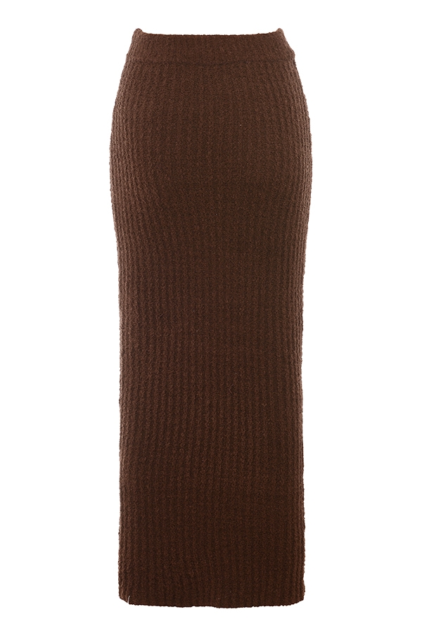 schokoladenbrauner maxirock aus weichem bouclé-baumwollstoff