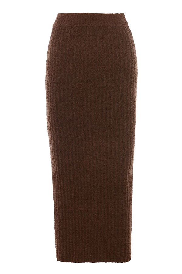schokoladenbrauner maxirock aus weichem bouclé-baumwollstoff