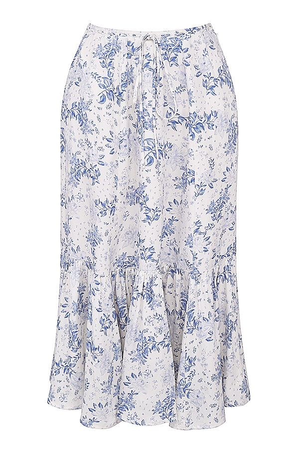blauer midirock mit print