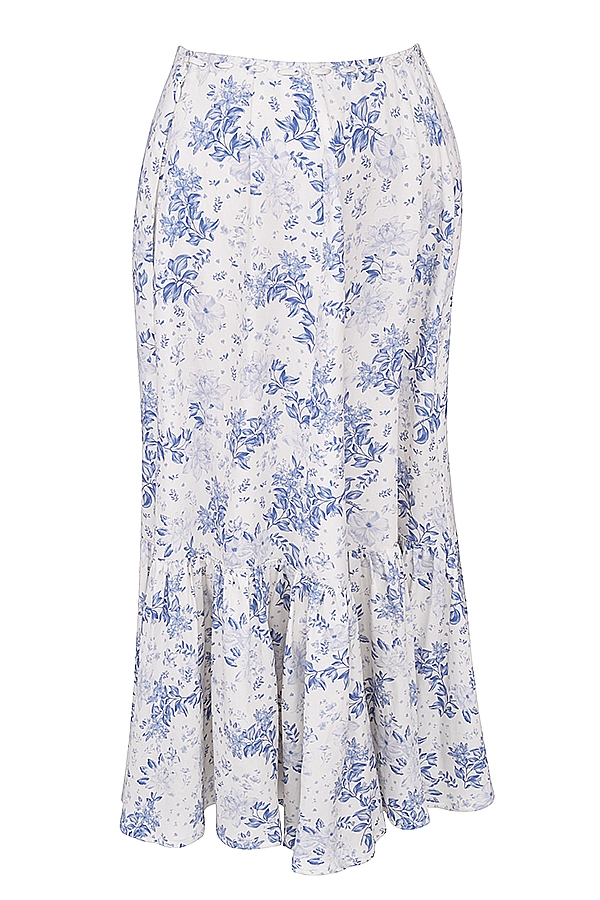 blauer midirock mit print