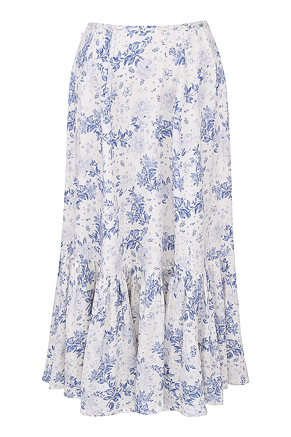 blauer midirock mit print