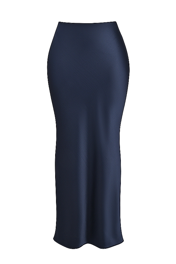 marineblauer schräg geschnittener maxirock aus satin