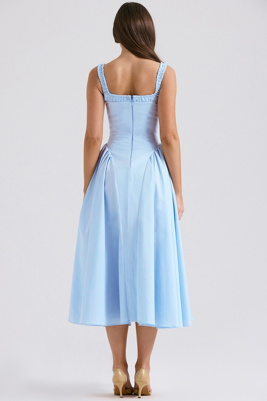 italienisches azurblaues midi-sommerkleid aus baumwolle