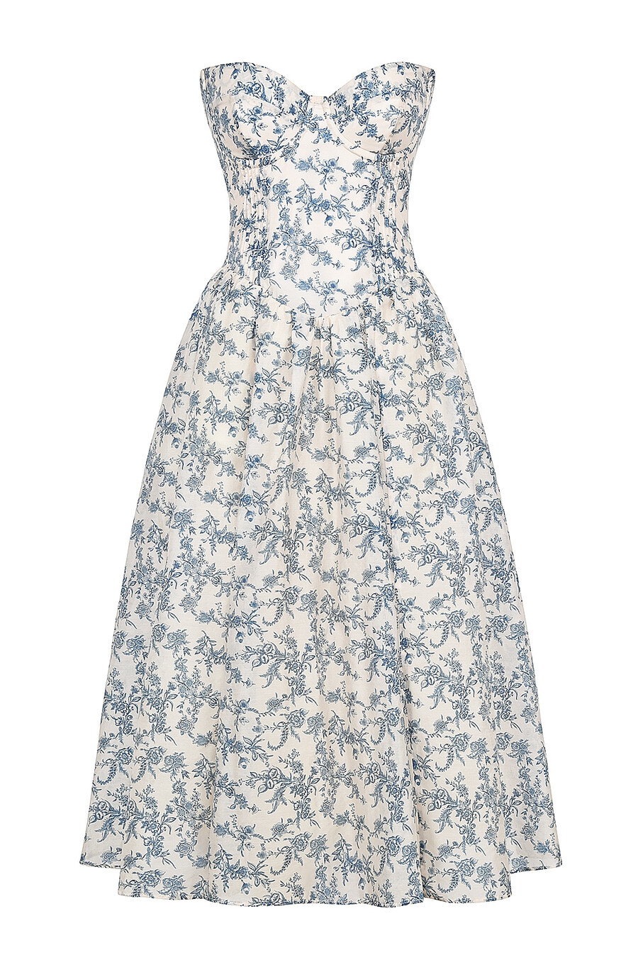 trägerloses sommerkleid mit englischem porzellanmuster
