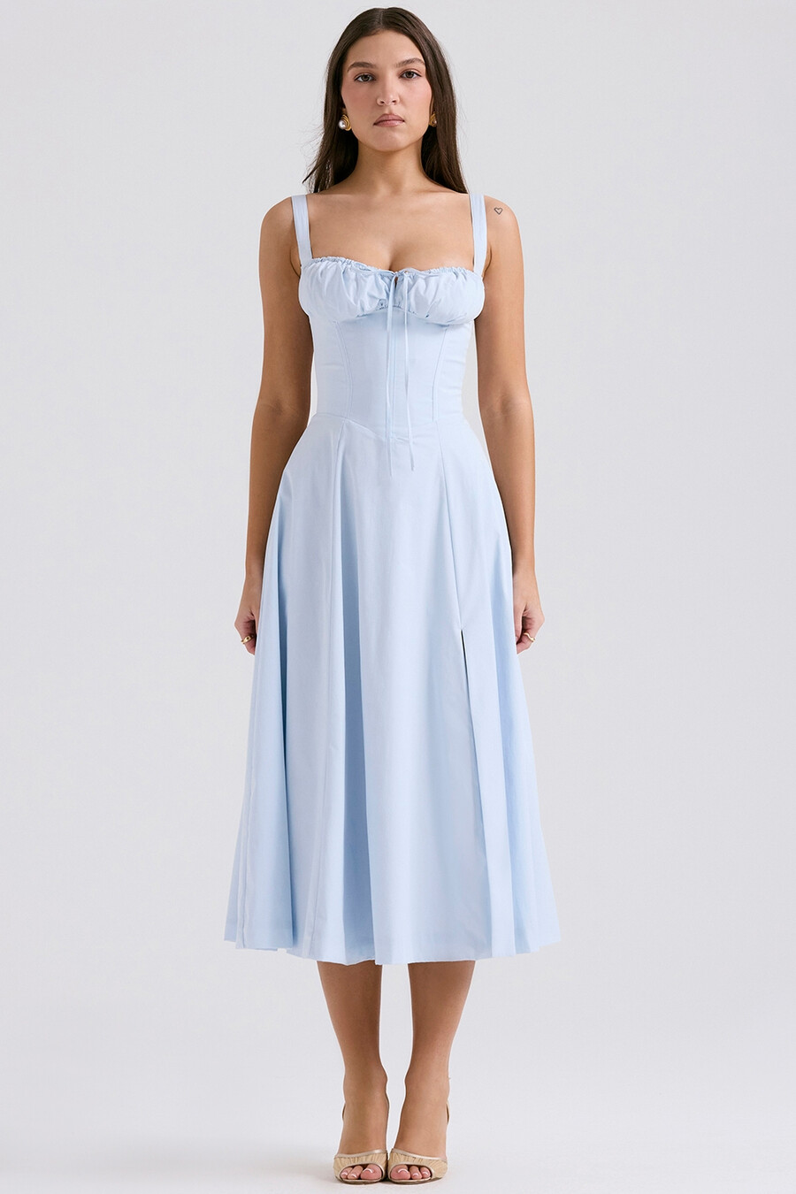 hellblaues baumwoll-bustier-sommerkleid