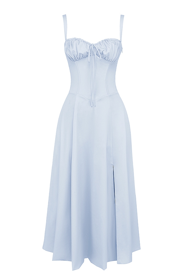 hellblaues baumwoll-bustier-sommerkleid