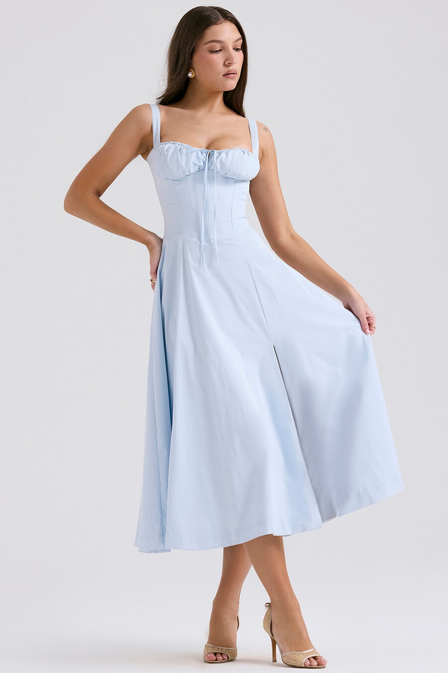 hellblaues baumwoll-bustier-sommerkleid