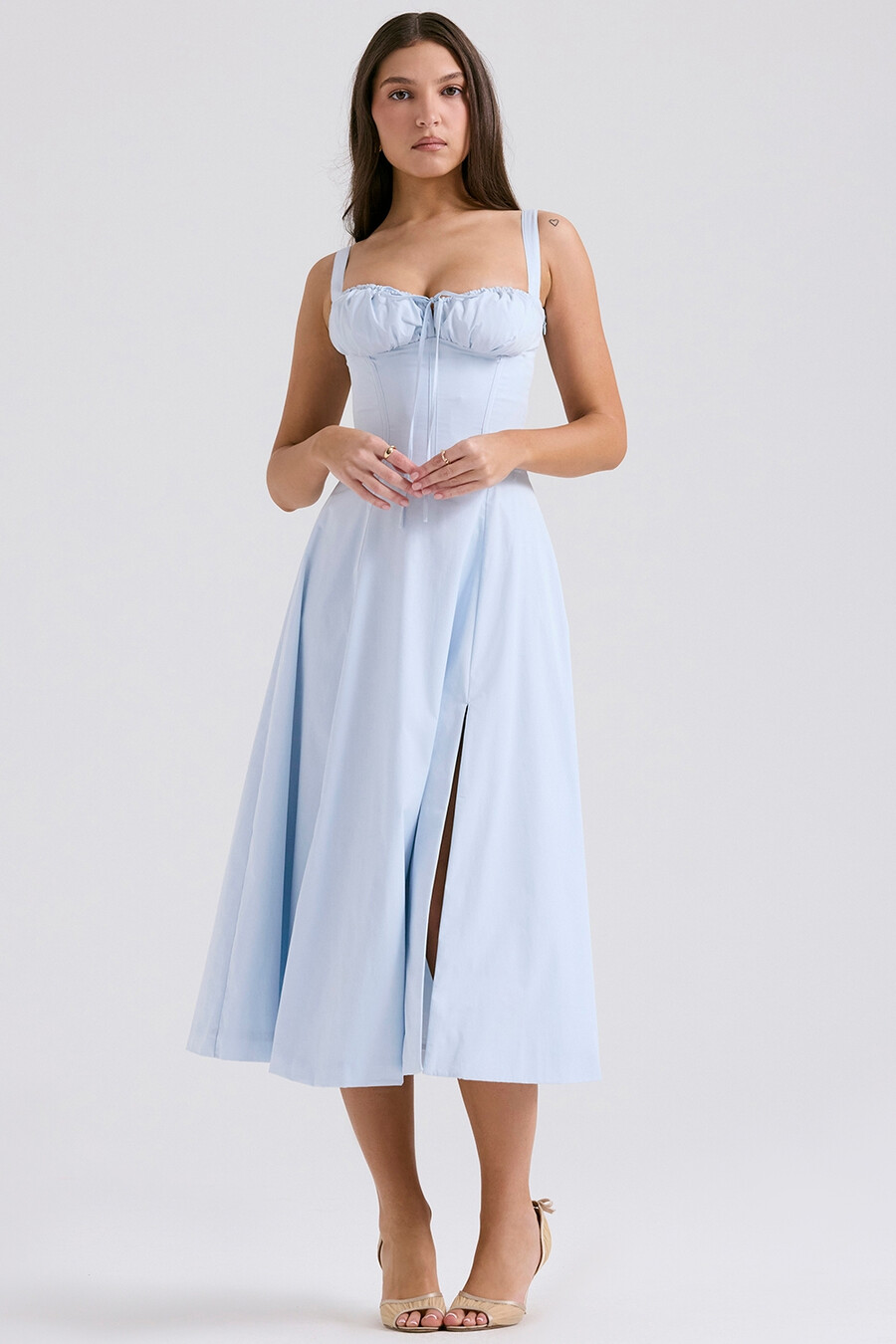 hellblaues baumwoll-bustier-sommerkleid