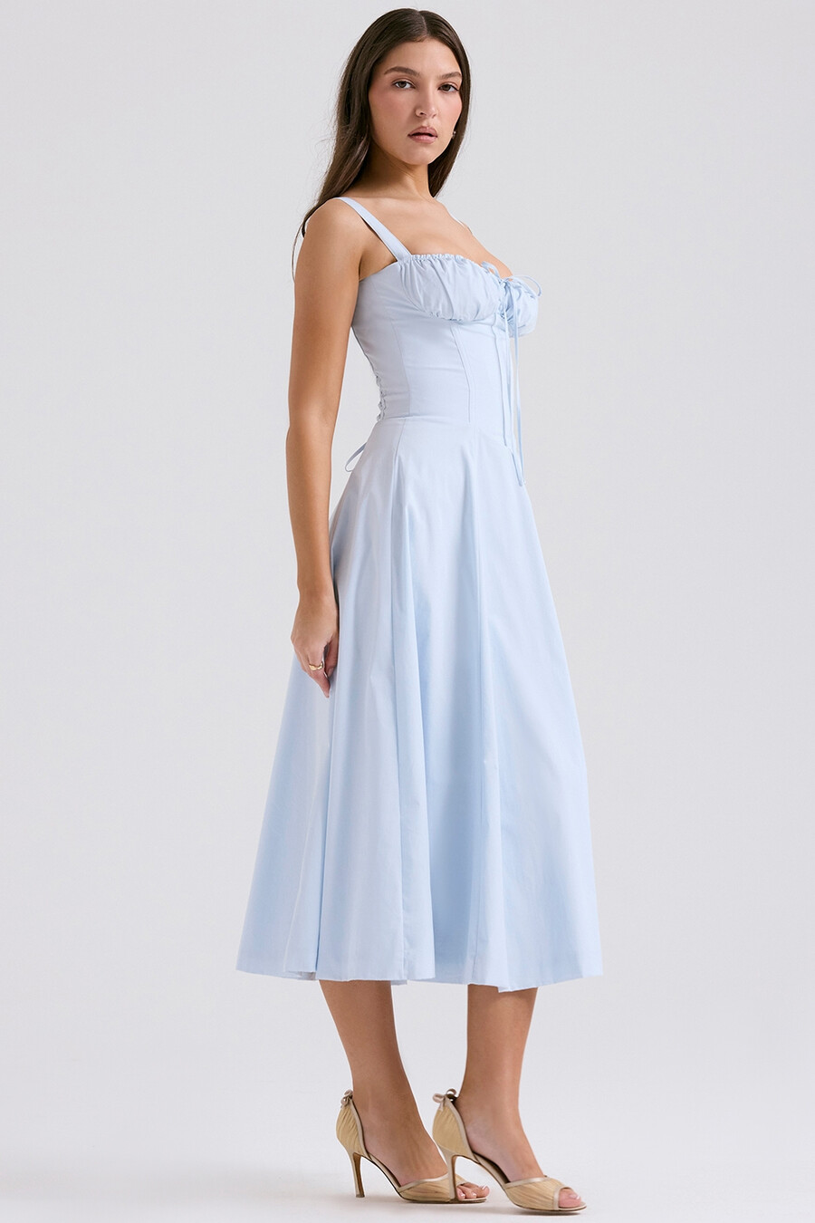 hellblaues baumwoll-bustier-sommerkleid