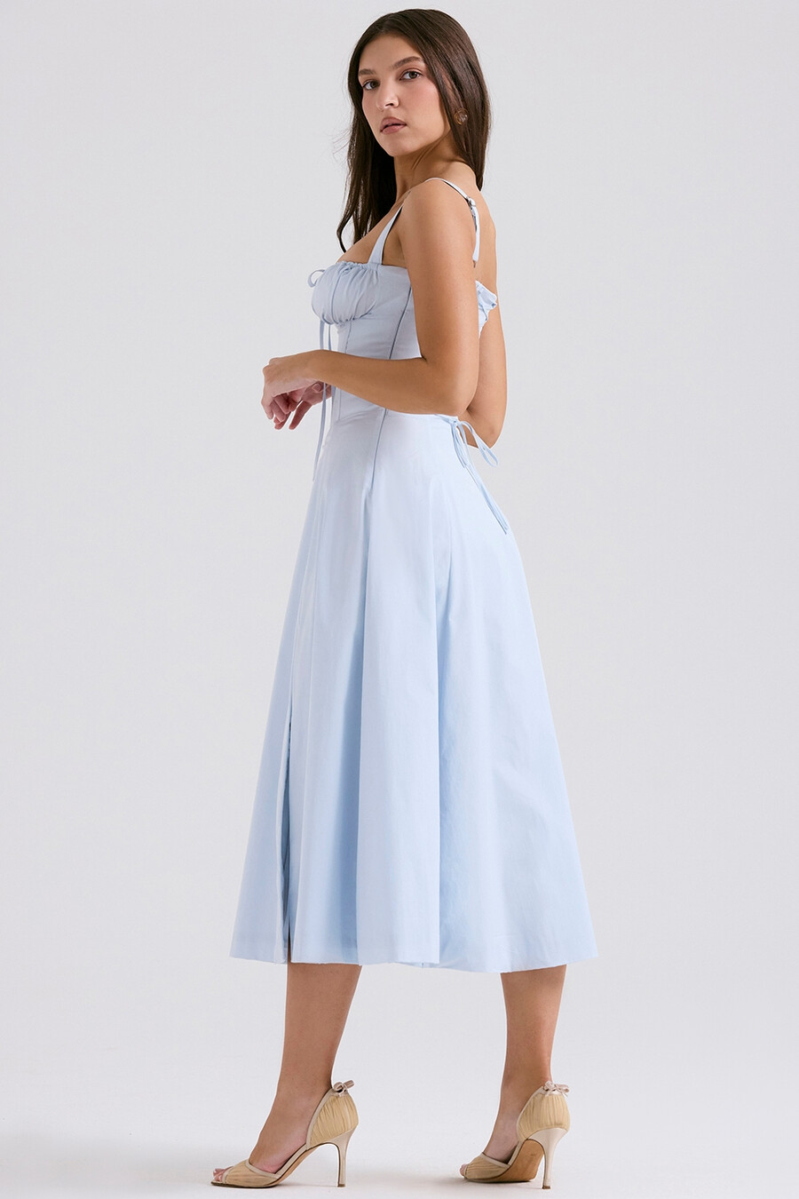 hellblaues baumwoll-bustier-sommerkleid