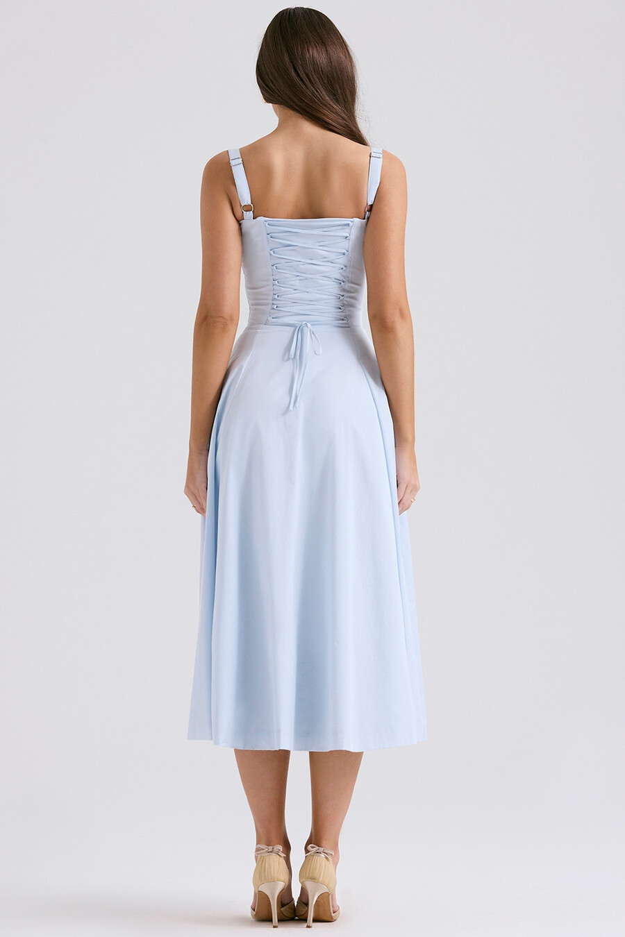 hellblaues baumwoll-bustier-sommerkleid