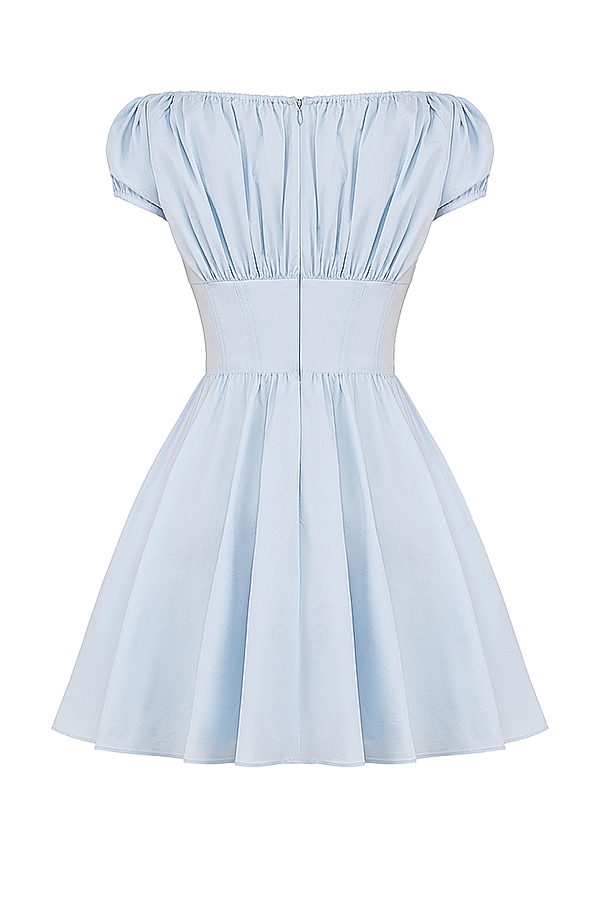hellblaues gerafftes minikleid aus baumwolle