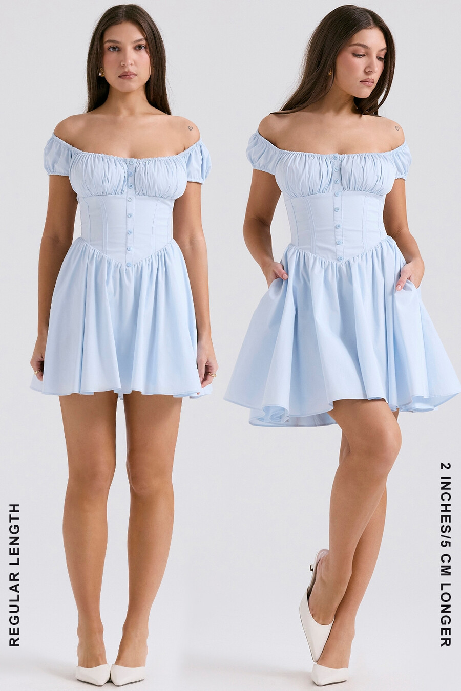 hellblaues gerafftes minikleid aus baumwolle
