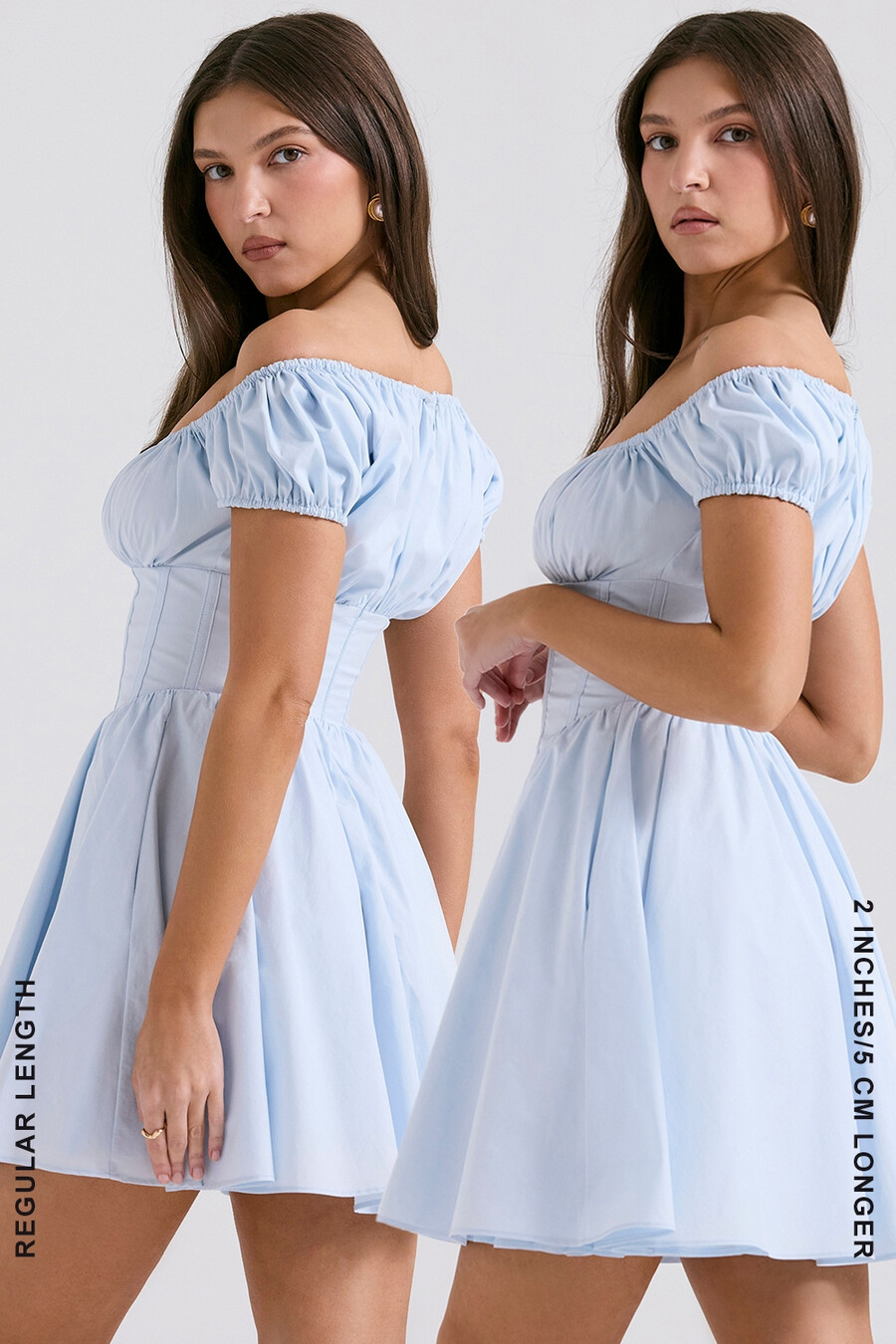 hellblaues gerafftes minikleid aus baumwolle