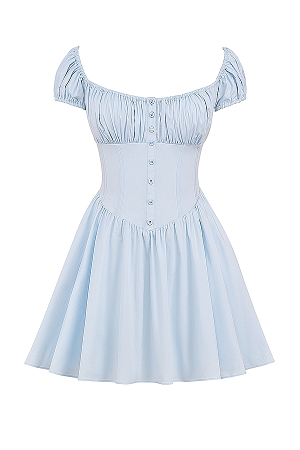 hellblaues gerafftes minikleid aus baumwolle