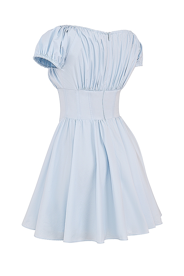 hellblaues gerafftes minikleid aus baumwolle