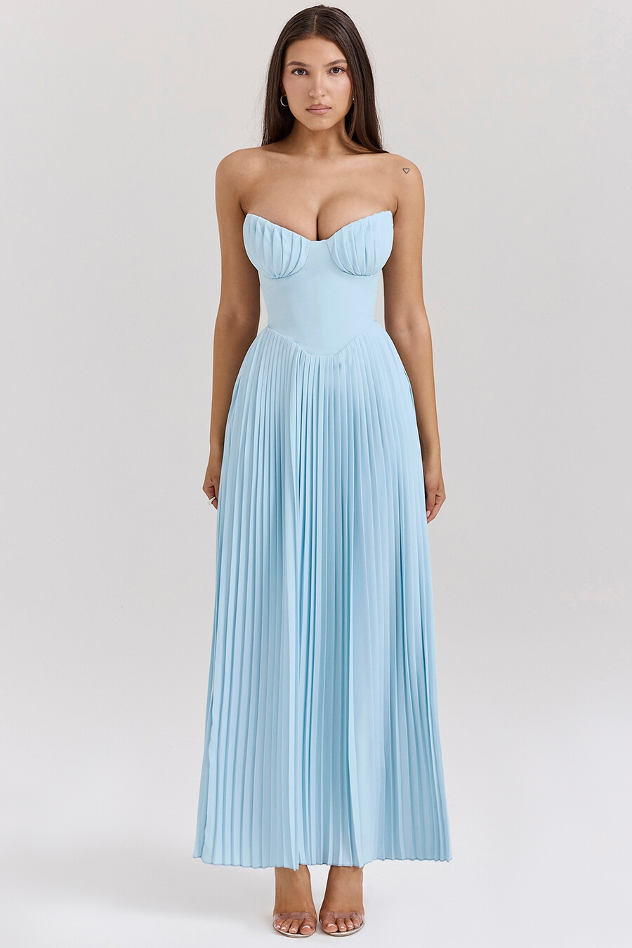 ozeanblaues plissiertes maxikleid