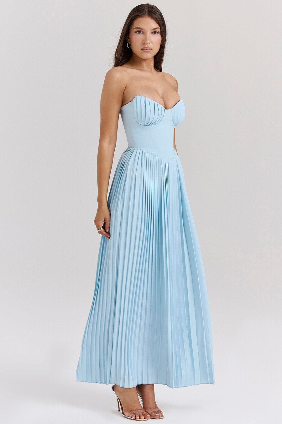 ozeanblaues plissiertes maxikleid