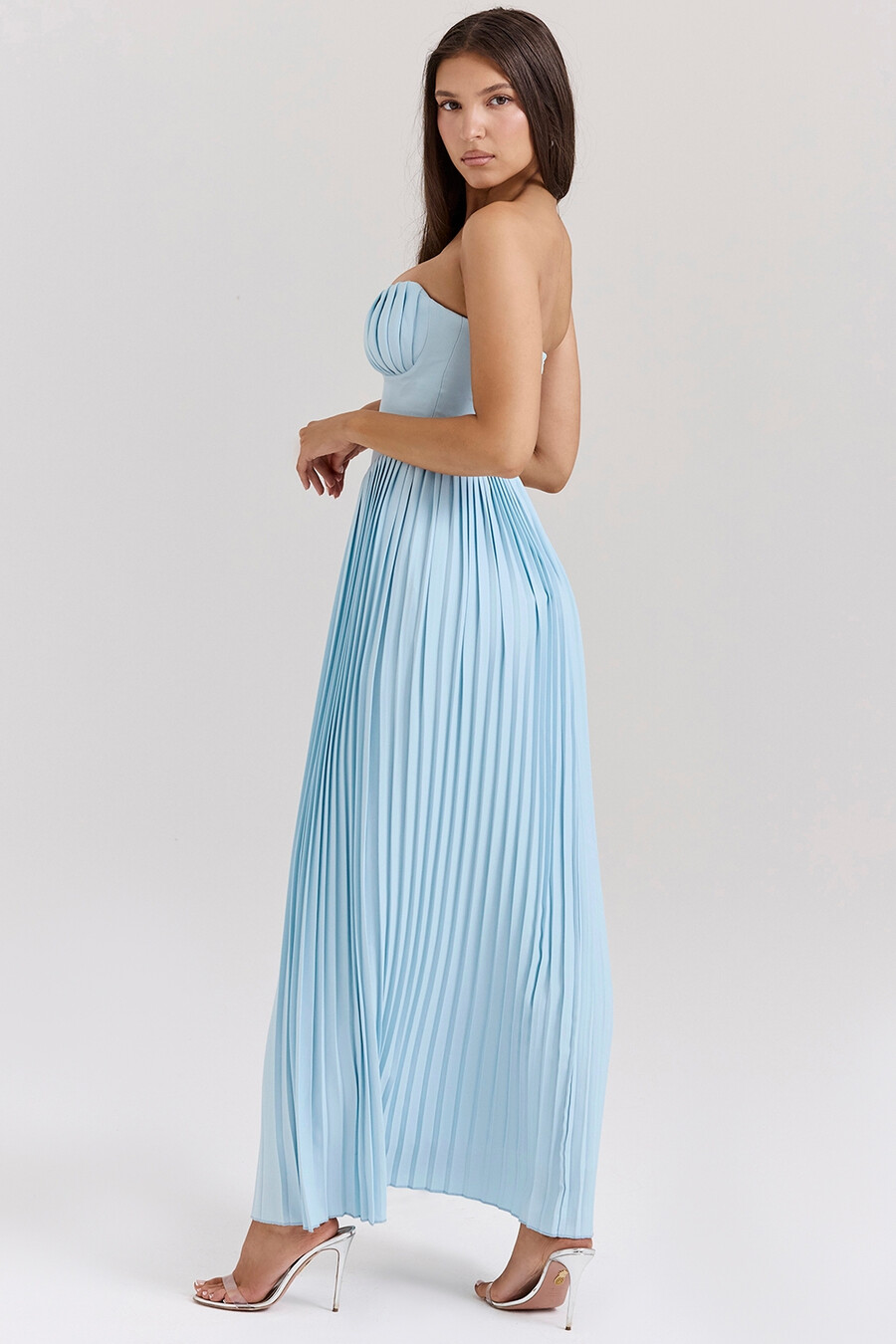ozeanblaues plissiertes maxikleid