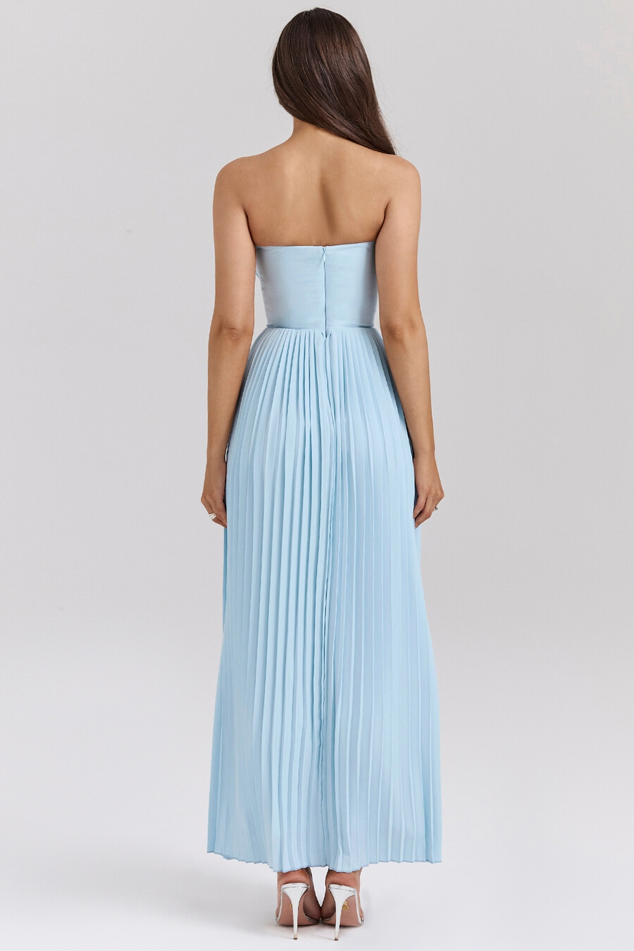 ozeanblaues plissiertes maxikleid