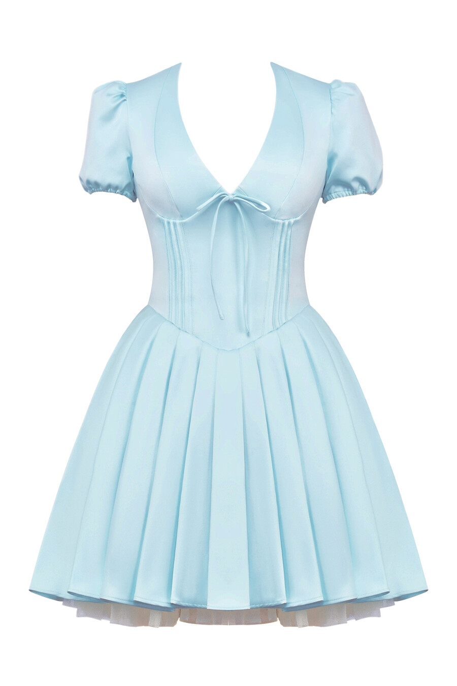 zartes blaues plissiertes minikleid aus satin