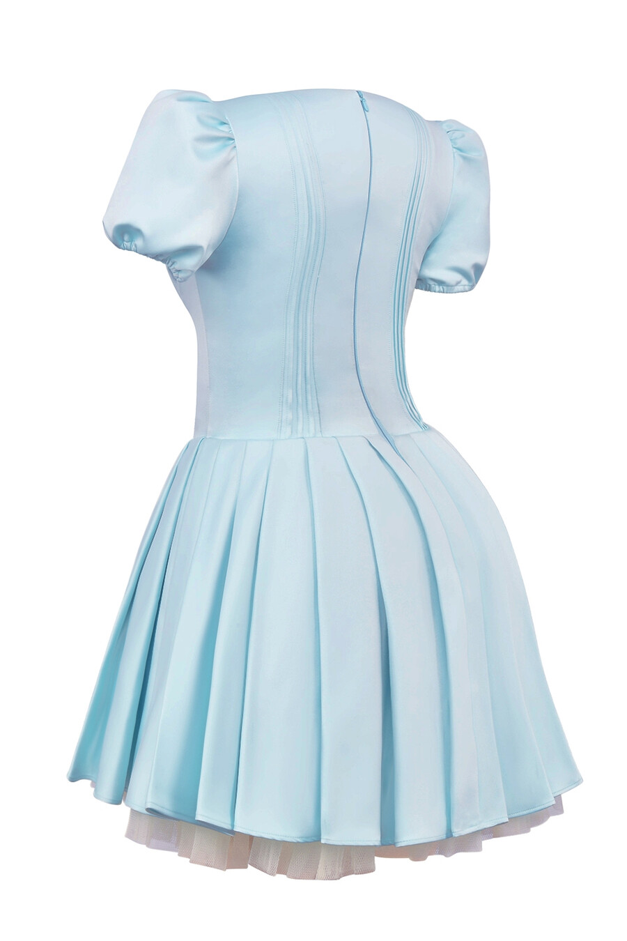 zartes blaues plissiertes minikleid aus satin