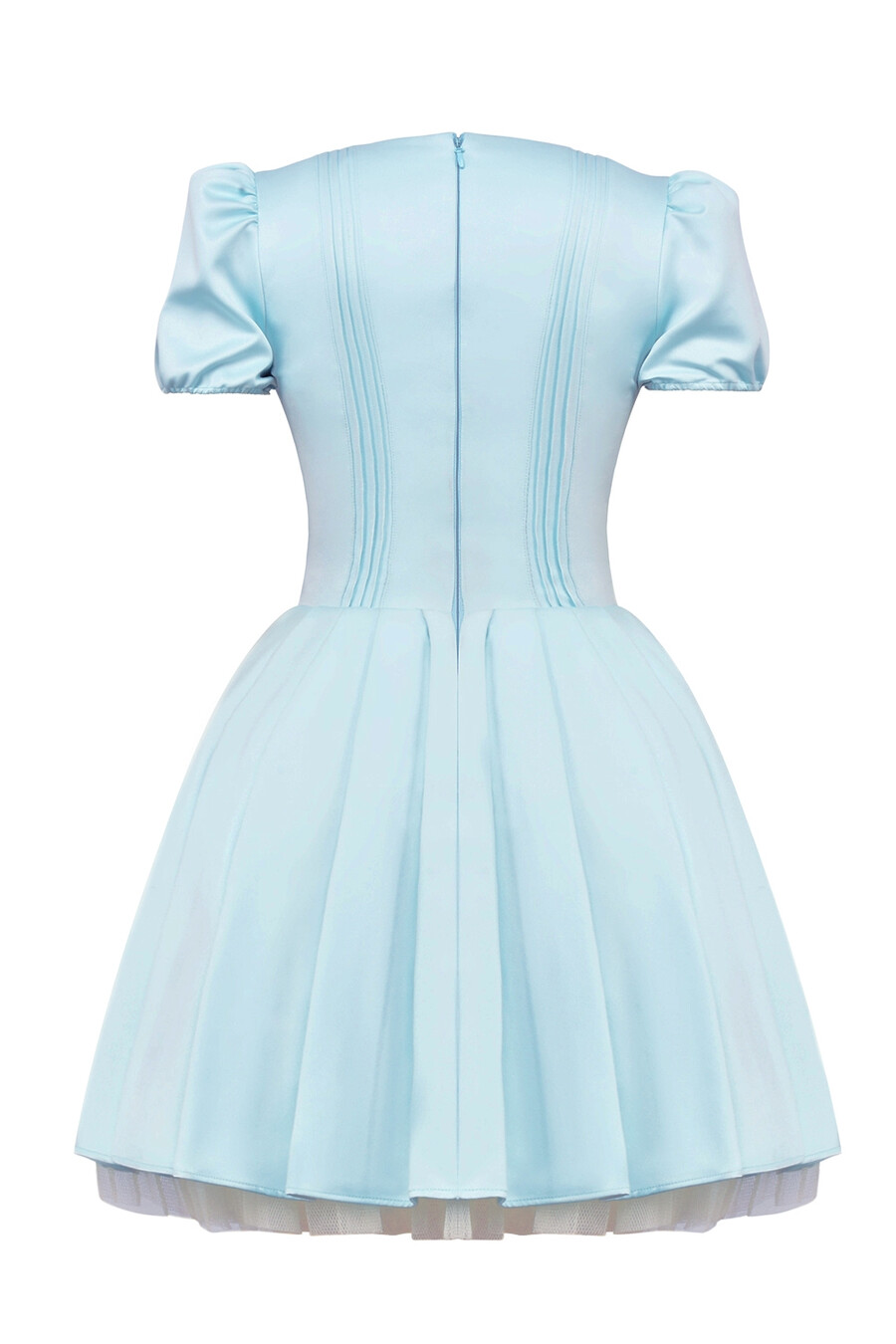 zartes blaues plissiertes minikleid aus satin