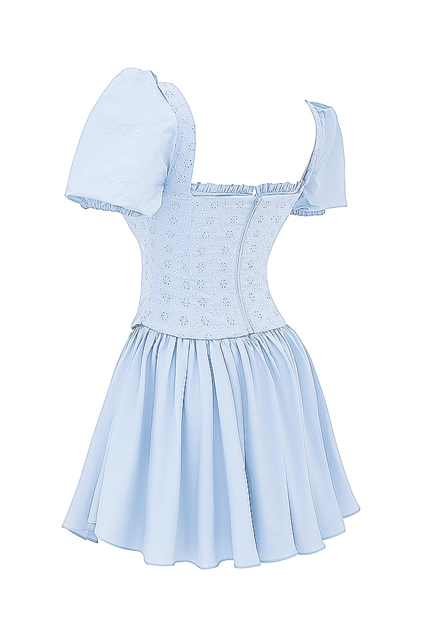 hellblaues minikleid mit broderie-korsett