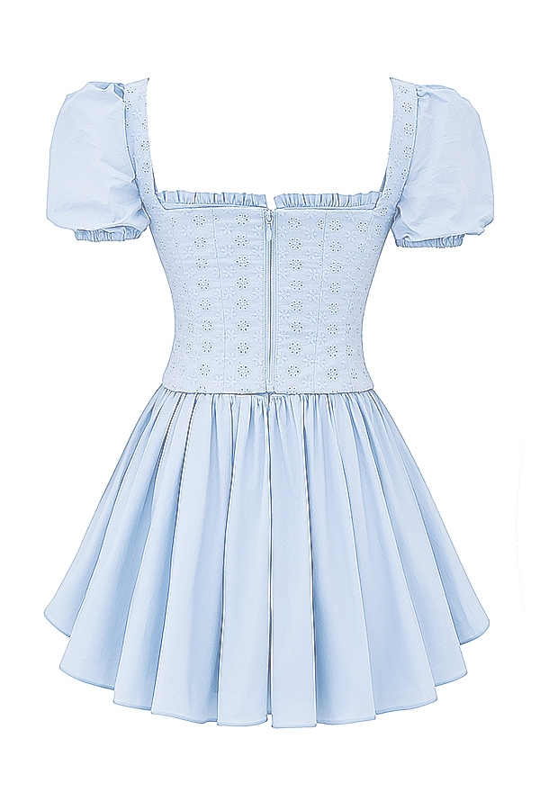 hellblaues minikleid mit broderie-korsett
