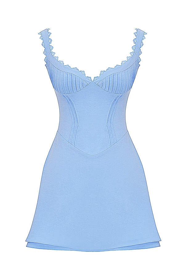 blaues minikleid mit abnähern