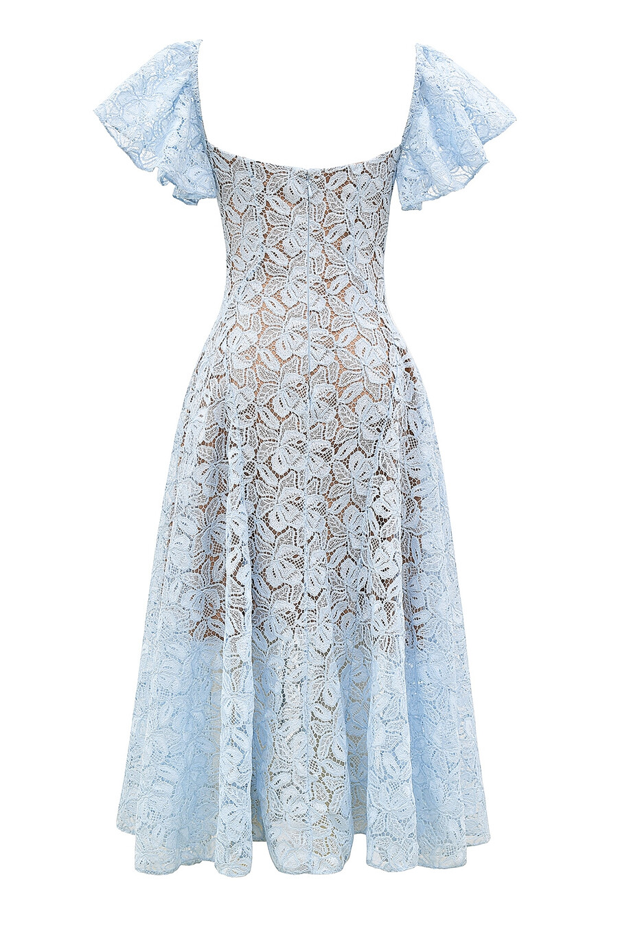 midikleid aus blauglöckchenfarbener spitze