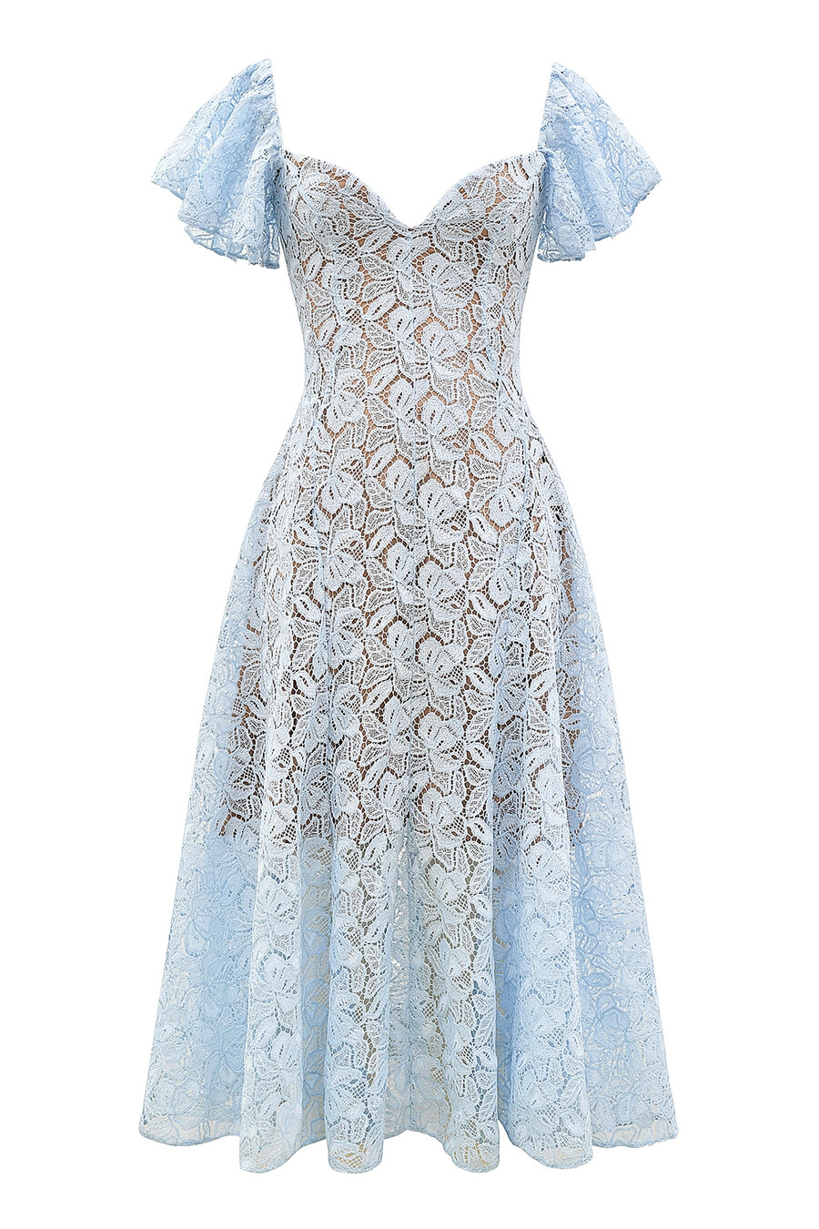 midikleid aus blauglöckchenfarbener spitze