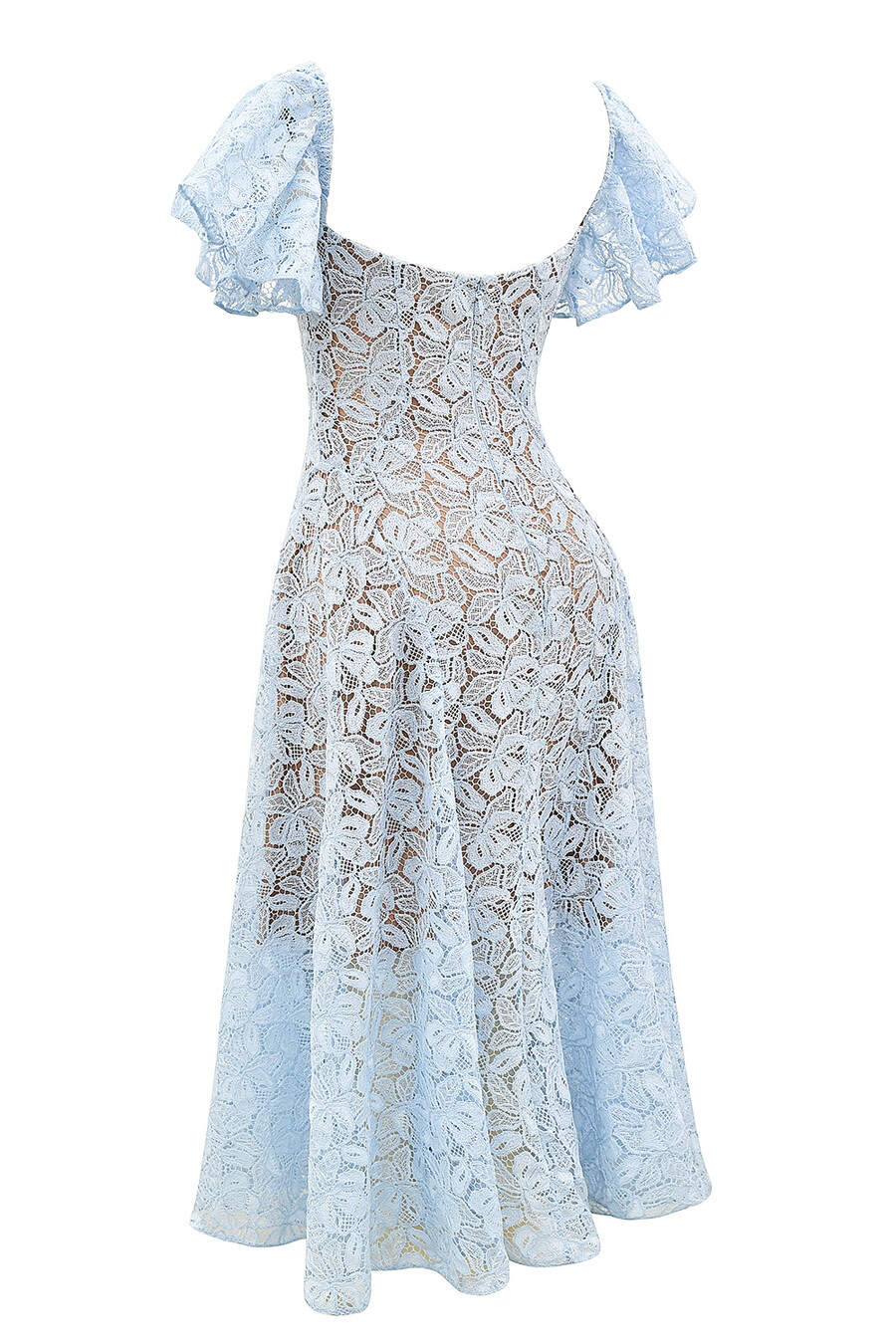 midikleid aus blauglöckchenfarbener spitze