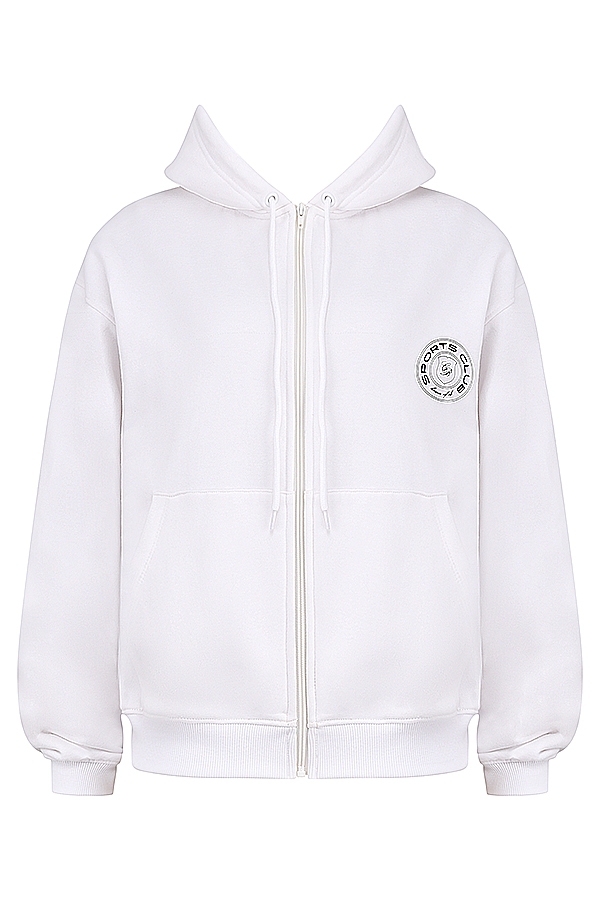 weißer kapuzenpullover mit reißverschluss