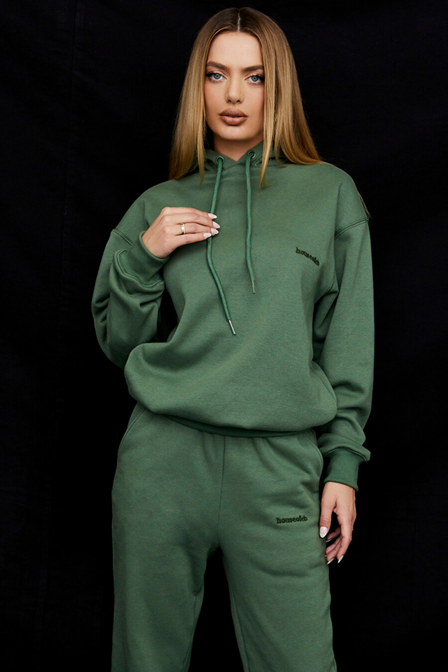 moosfarbener oversized-hoodie