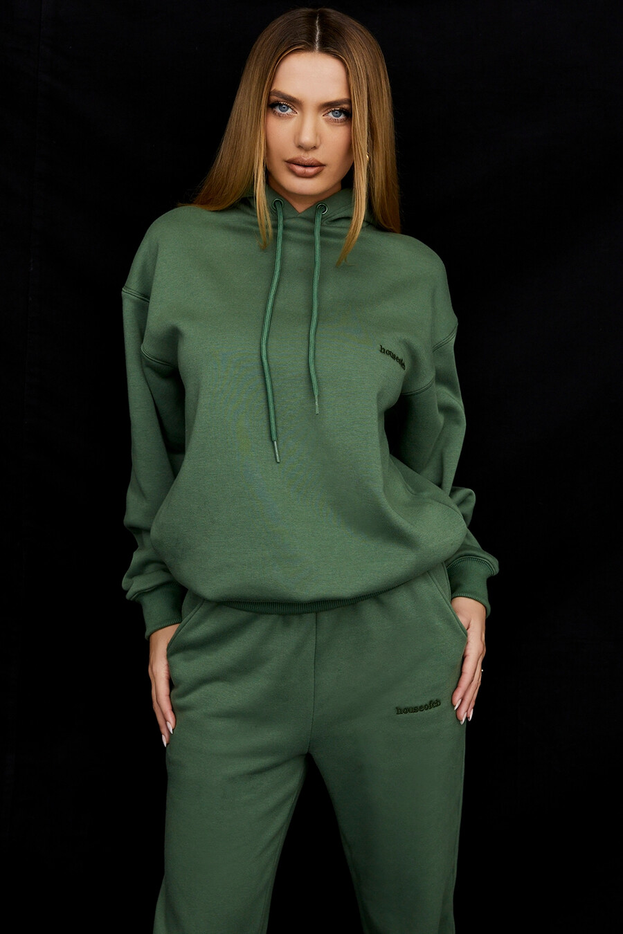 moosfarbener oversized-hoodie