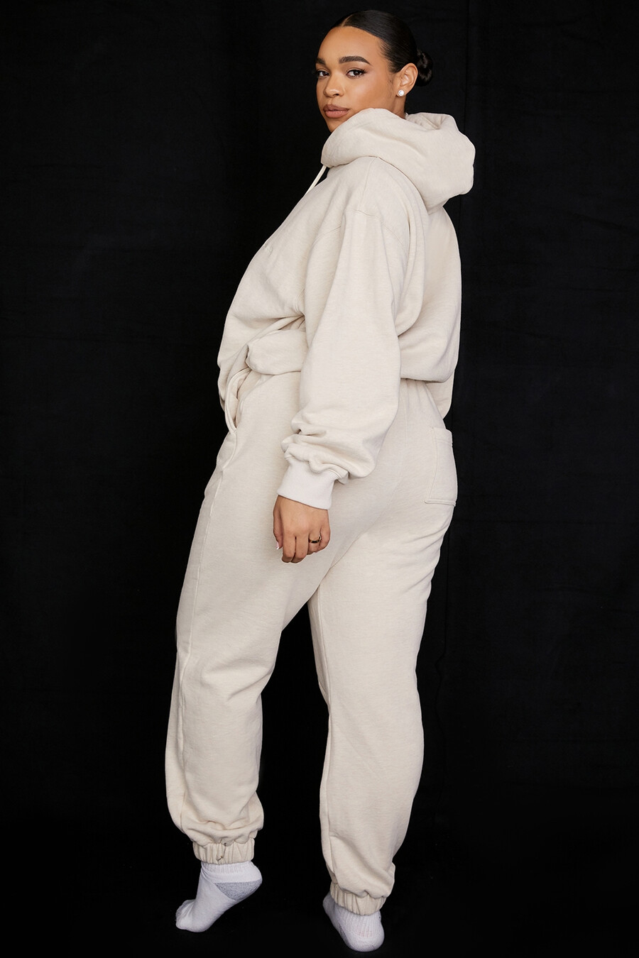 jogginghose mit fleece-rücken in haferflockenfarbe