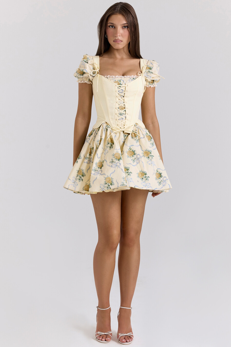 wendbares baumwoll-korsett-top mit zitronen-rosen-print