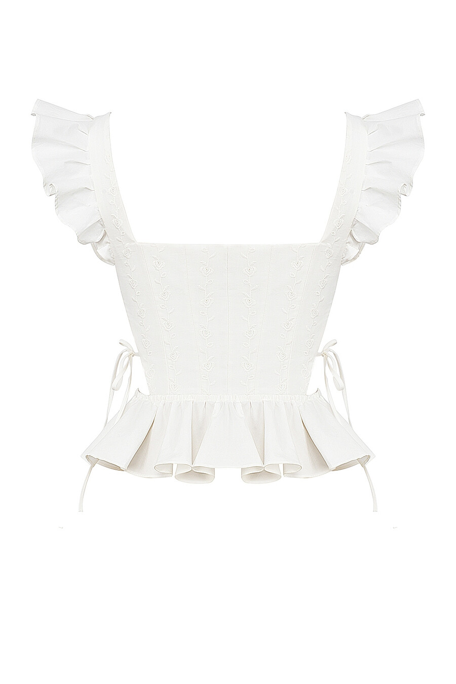 weißes besticktes baumwoll-peplum-korsett-top