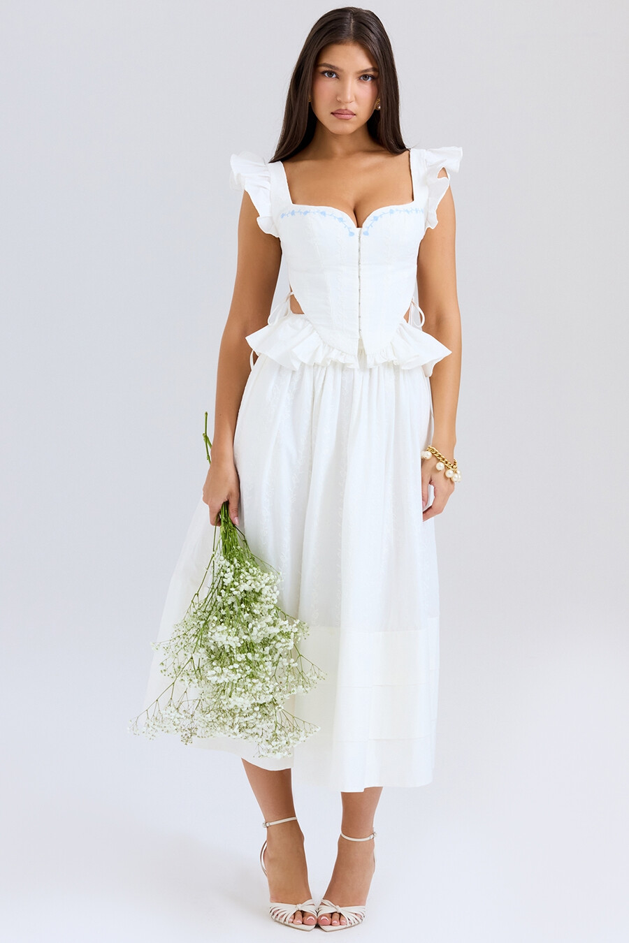 weißes besticktes baumwoll-peplum-korsett-top