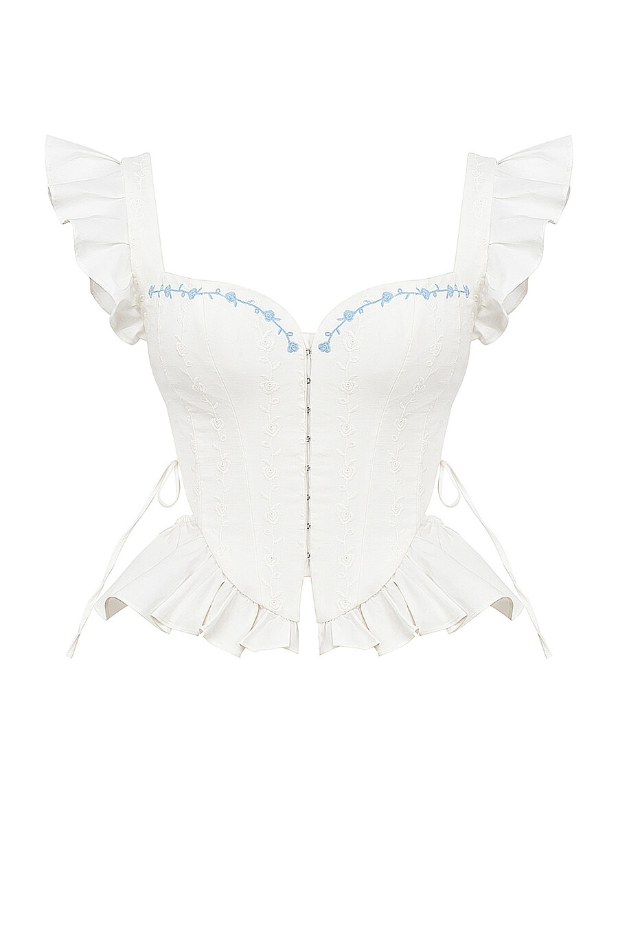 weißes besticktes baumwoll-peplum-korsett-top