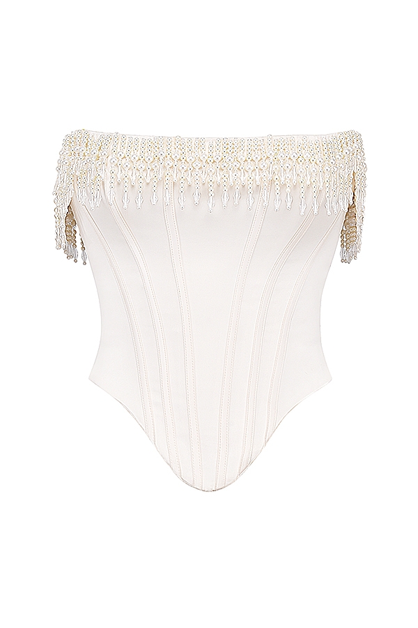 vintage-korsett aus cremefarbenem verziertem satin
